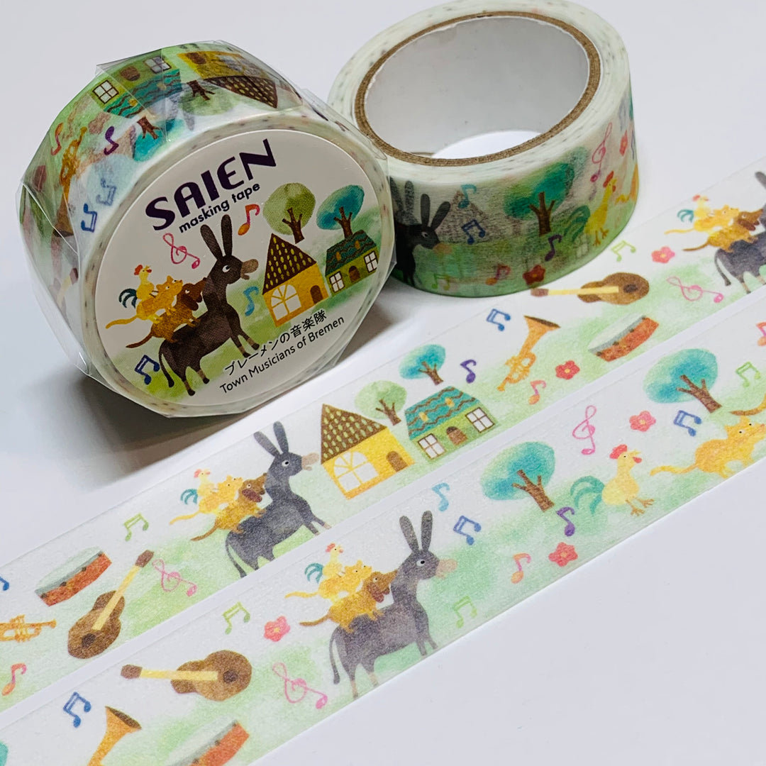 TOWN MUSICIANS Of BREMEN Saien Masking Washi Tape ~ 1 Roll ~ 20mm x 7m (23 Feet)