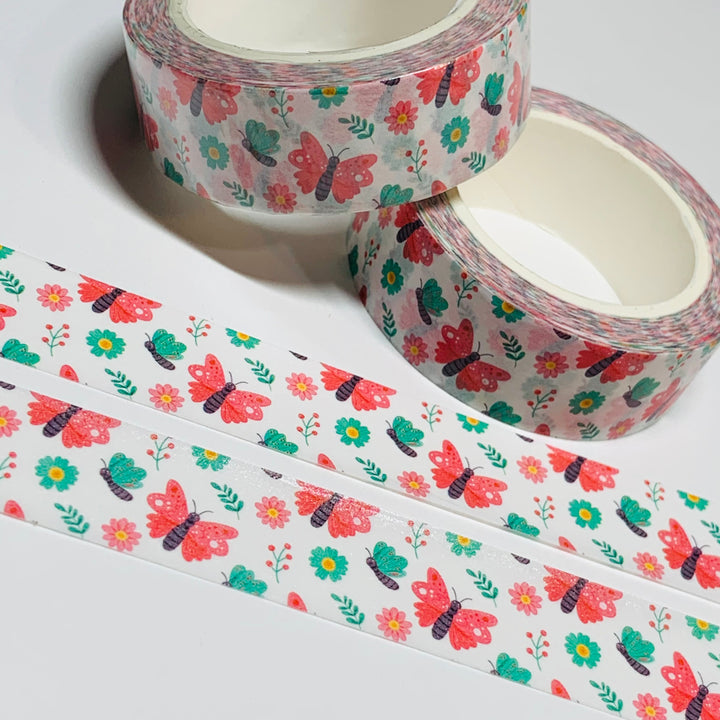 SWEET PINK BUTTERFLIES Washi Tape - 1 Roll - 15mm x 10m (33 Feet)