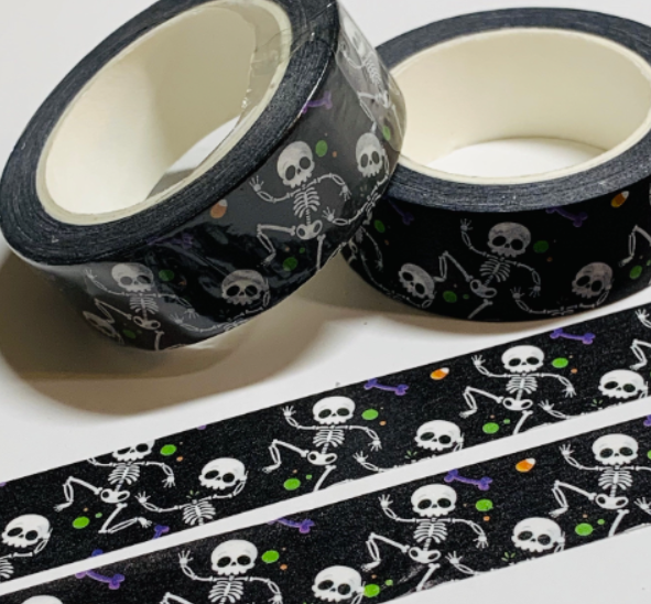 JOVIAL SKELETONS And CANDY Corn Halloween Washi Tape ~ 1 Roll ~ 15mm x 10m (33 Feet)