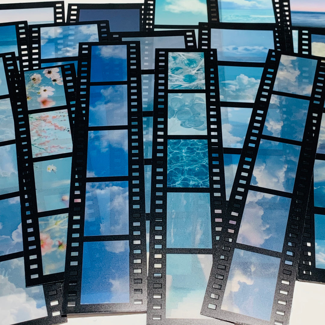 UNDER The BLUE SKY BLUES 35mm Negatives Film Gallery Transparent Stickers  ~ 15 Strips