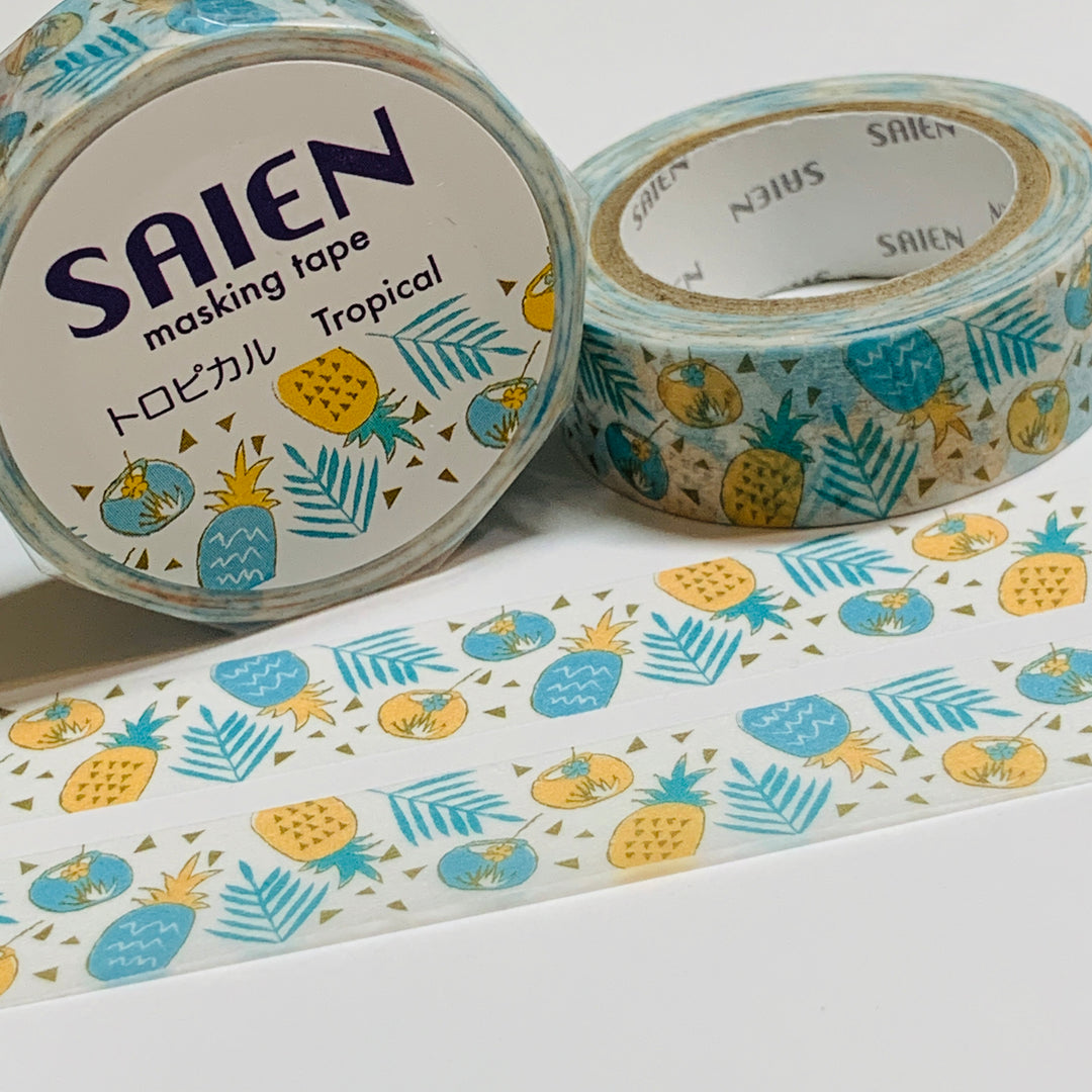 PINEAPPLE TROPICAL COCKTAILS Saien Masking Washi Tape ~ 1 Roll ~ 15mm x 10m (33 Feet)