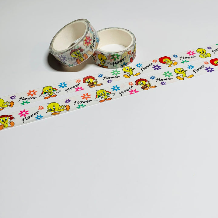 CARTOON BIRD SHOWING OFF For FANS White Washi Tape ~ 1 Roll ~ 15mm x 5m (16 Feet)