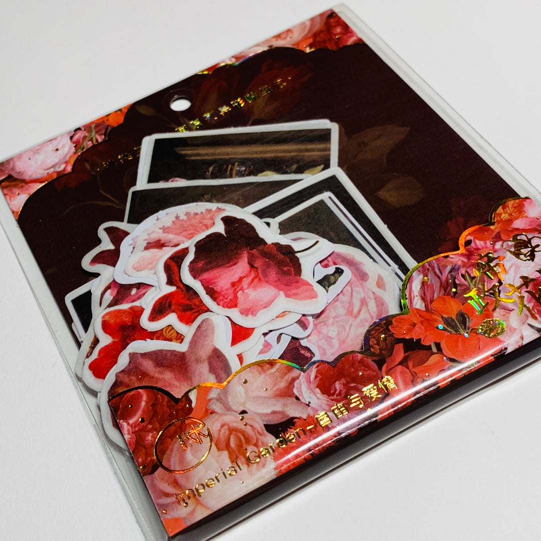 BLOOMING RED IMPERIAL Garden Floral Sticker Flakes Stickers ~ 40 Stickers ~ 1 to 3 Inches Each