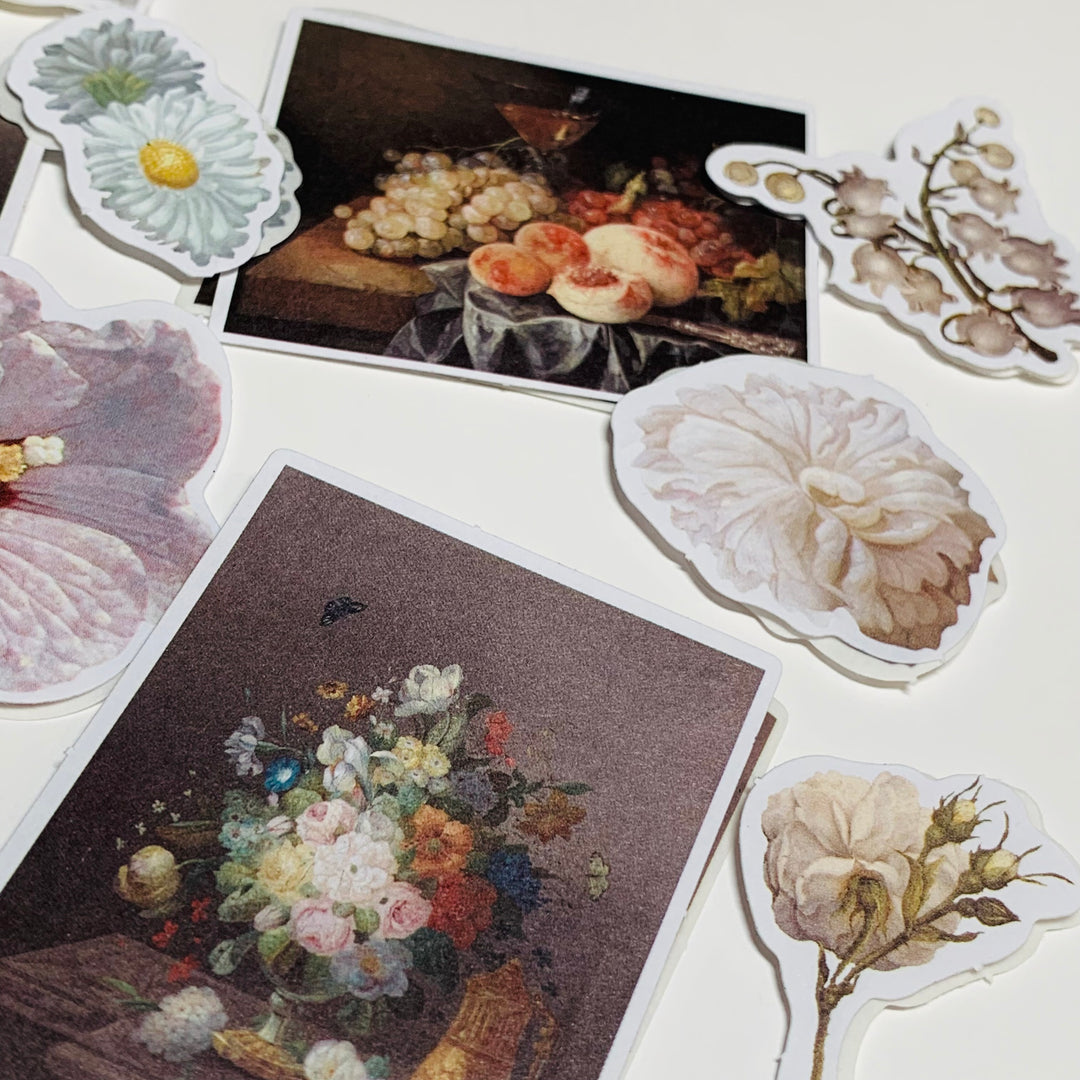 WHITE HIBISCUS & ROSES IMPERIAL Garden Floral Sticker Flakes Stickers ~ 40 Stickers ~ 1 to 3 Inches Each