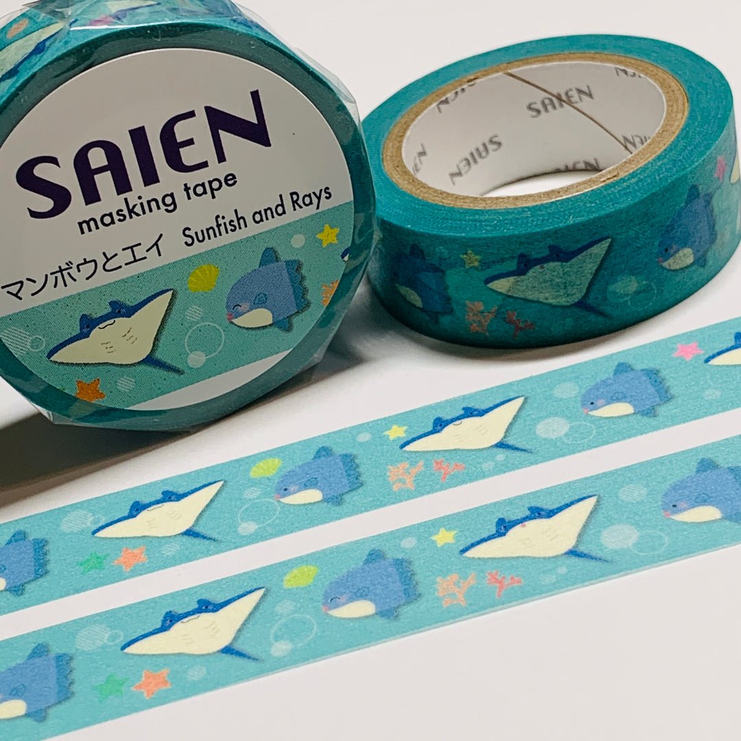 SUNFISH And STINGRAYS Saien Masking Washi Tape ~ 1 Roll ~ 15mm x 10m (33 Feet)