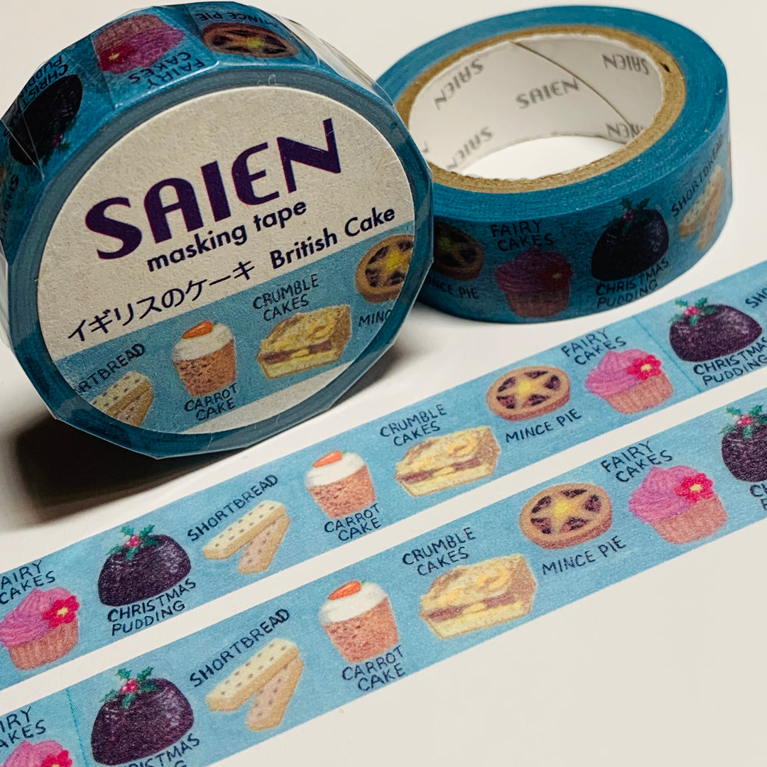 BRITISH CAKES & PASTRIES FOOD Saien Masking Washi Tape - 1 Roll - 15mm x 10m (33 Feet)