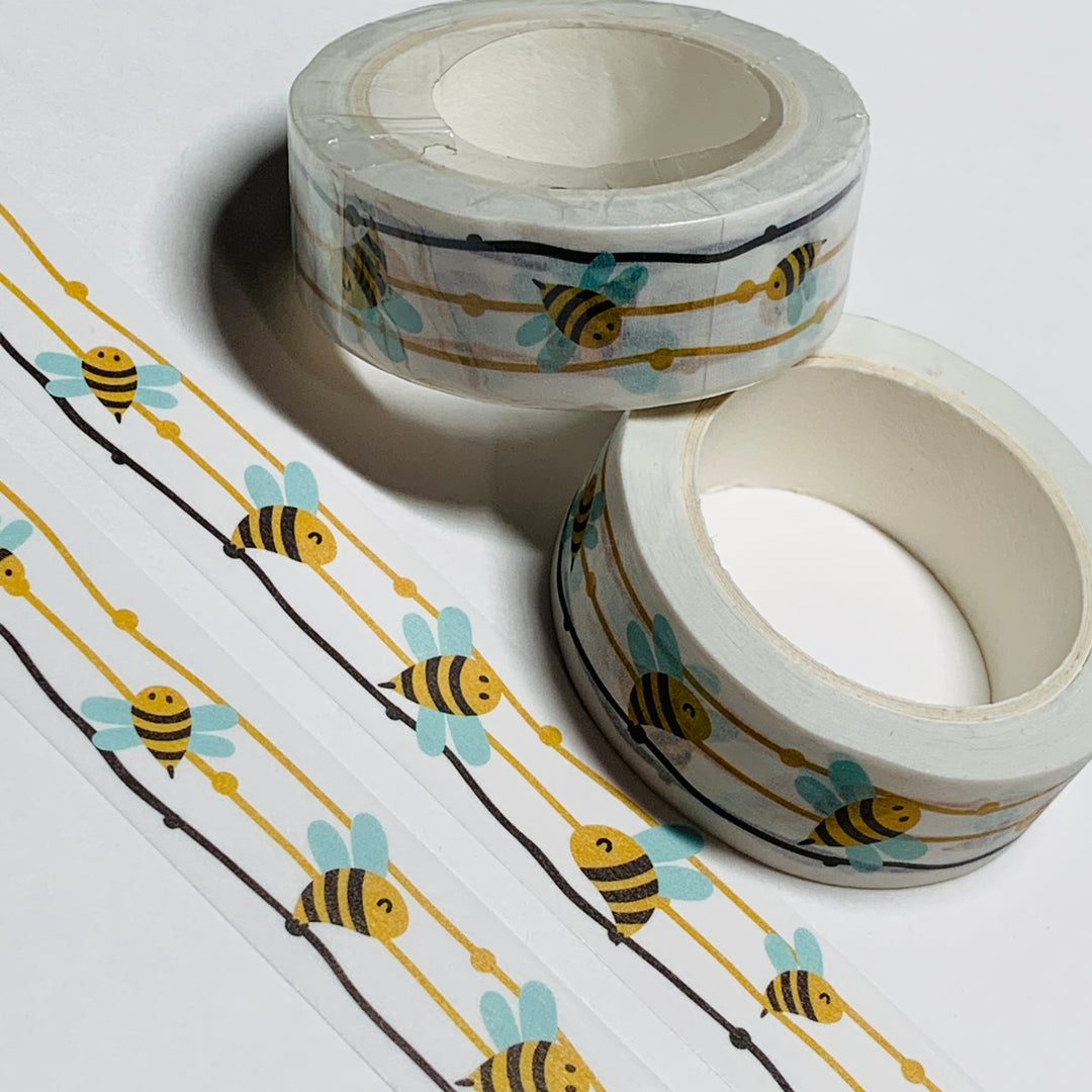 BUZZING SOARING STRING BEES Washi Tape - 1 Roll - 15mm x 10m (33 Feet)