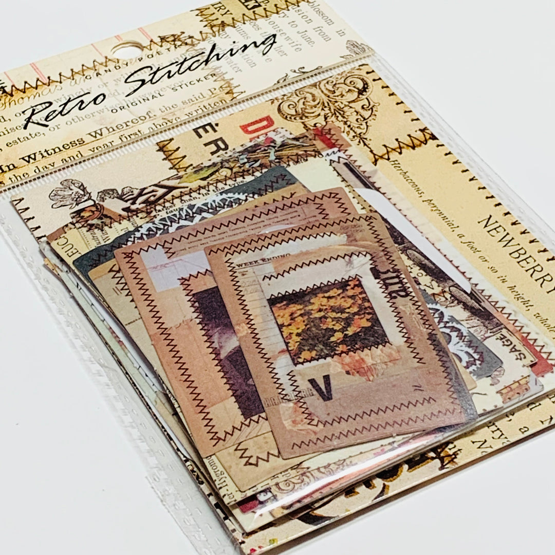 RETRO MIXED MEDIA STITCHING Candy Poetry Ephemera Paper Stickers Pack ~ 30 Stickers ~ 40 - 100mm