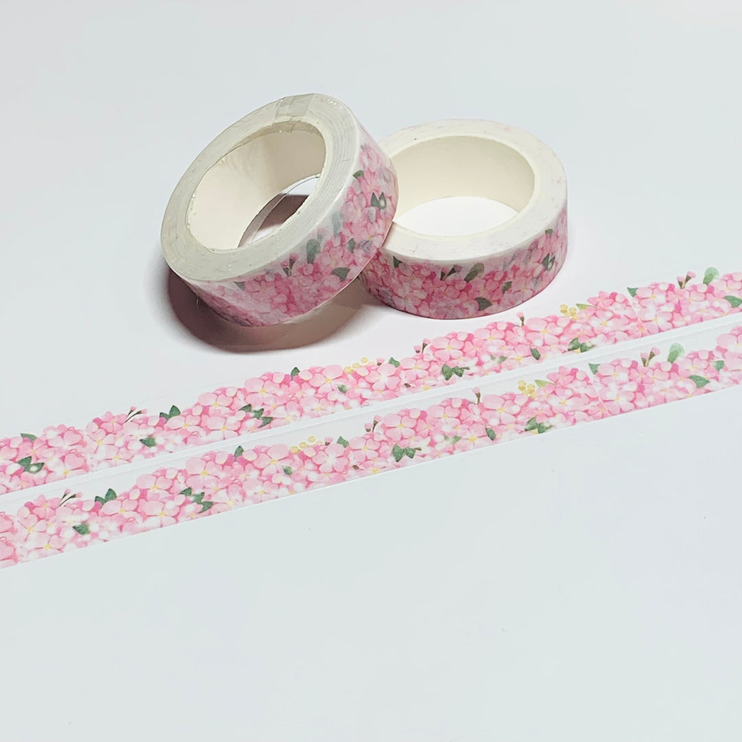 PINK HYDRANGEAS FLORAL Border Washi Tape ~ 1 Roll ~ 15mm x 10m (33 Feet)