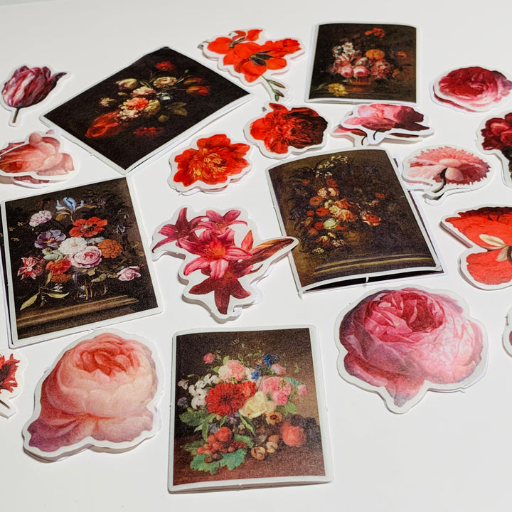 BLOOMING RED IMPERIAL Garden Floral Sticker Flakes Stickers ~ 40 Stickers ~ 1 to 3 Inches Each