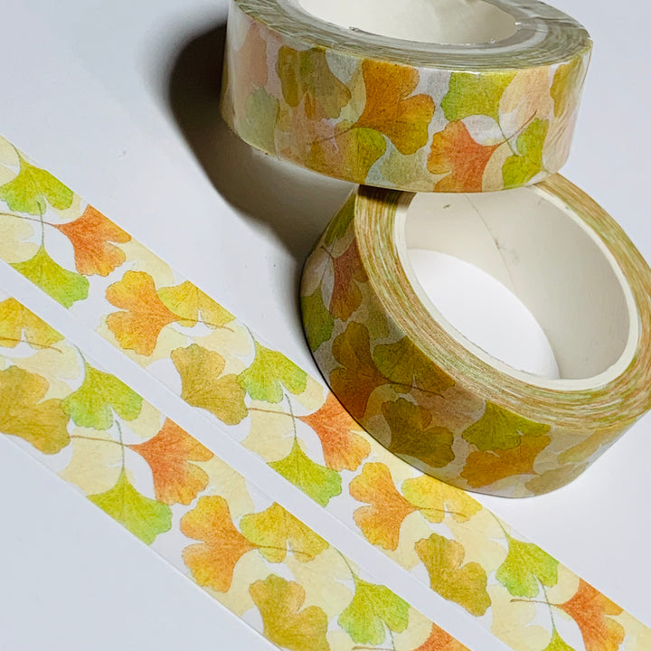 NEW SIZE! FALL LEAVES in GREEN and Orange Washi Tape ~ 1 Roll ~ 15mm x 10m (33 Feet)