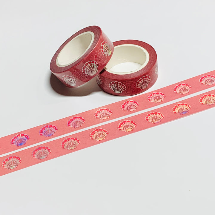 LIGHT MULBERRY SEASHELLS Detailed Silver Foil Washi Tape ~ 1 Roll ~ 15mm x 10m (33 Feet)