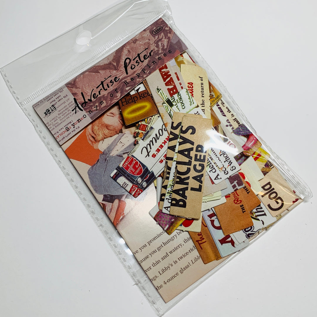 VINTAGE ADVERTISING & MOVIE STICKER STRIPS Ephemera Pack ~ 100 Pieces ~ 50-120mm