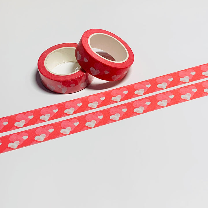 WHITEWASHED WHITE & PINK HEARTS Washi Tape ~ 1 Roll ~ 15mm x 10m (33 Feet)