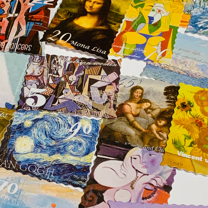 ICONIC NOTABLE PAINTING Stamps Peelable Stickers  ~ 45 Pieces ~ Each Sticker is Approximately38mm