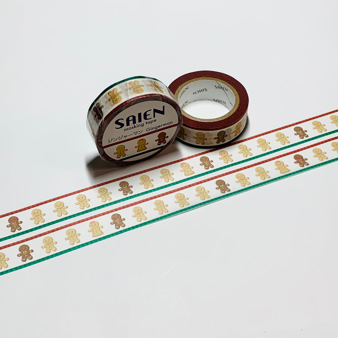 GINGERBREAD MAN & WOMAN Saien Masking Washi Tape ~ 1 Roll ~ 15mm x 10m (33 Feet)