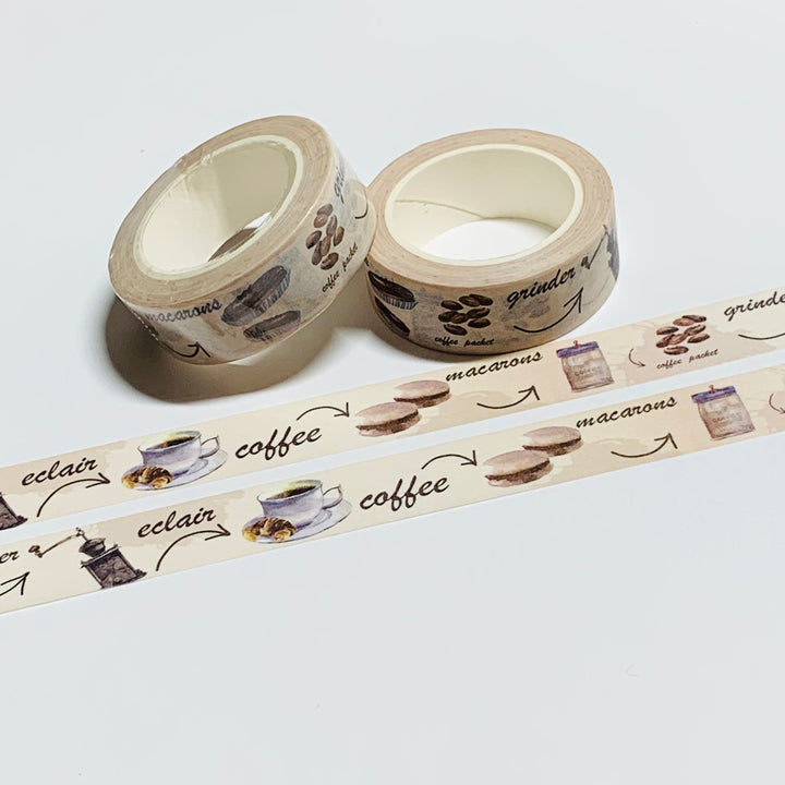 FRENCH ROAST COFFEE & MACARONS Washi Tape ~ 1 Roll ~ 15mm x 10m (33 Feet)