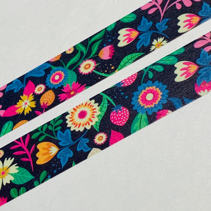 NIGHTLY NEON FLOWER GARDEN Floral Washi Tape ~ 1 Roll ~ 15mm x 10m (33 Feet)