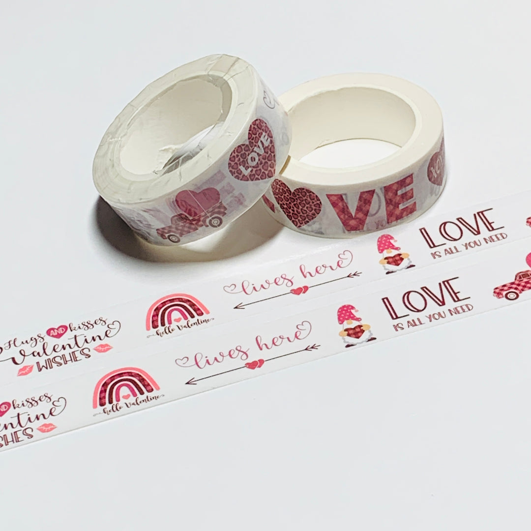 VALENTINE WISHES & KISSES GNOMES Washi Tape ~ 1 Roll ~ 15mm x 10m (33 Feet)