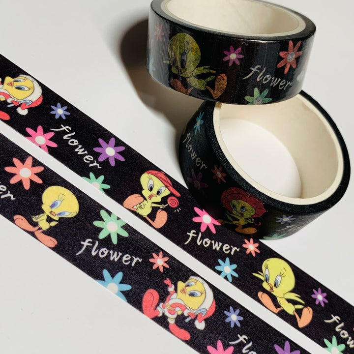 CARTOON BIRD SHOWING OFF For FANS Black Washi Tape ~ 1 Roll ~ 15mm x 5m (16 Feet)