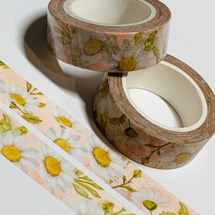 WHITE DAISIES With A BLUSH BACKDROP Washi Tape ~ 1 Roll ~ 15mm x 10m (33 Feet)