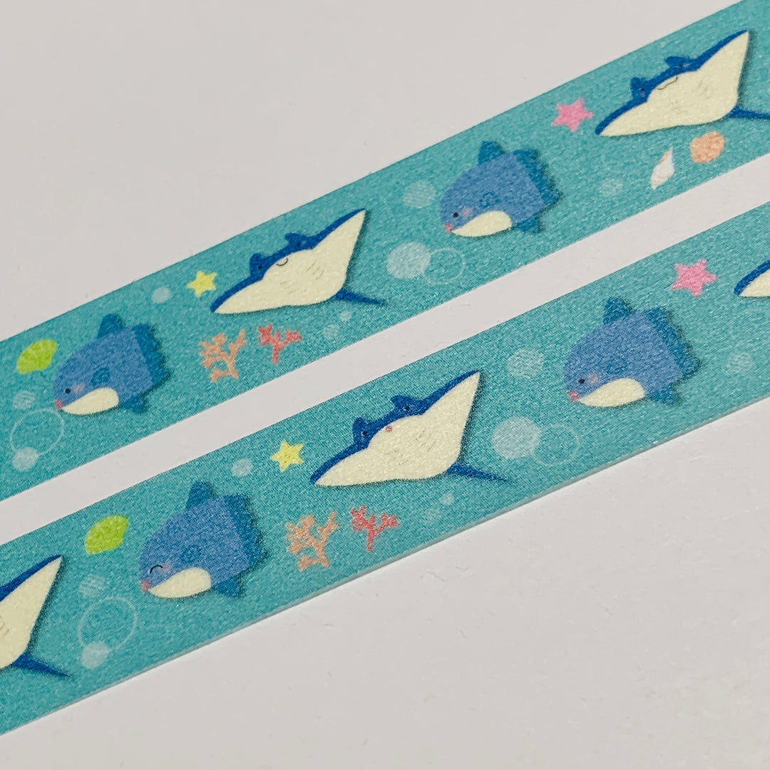 SUNFISH And STINGRAYS Saien Masking Washi Tape ~ 1 Roll ~ 15mm x 10m (33 Feet)