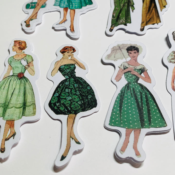 GREEN SLEEVES VINTAGE DRESS Girls Peelable Stickers  ~ 40 Pieces ~ Each Sticker is 60mm x 80mm