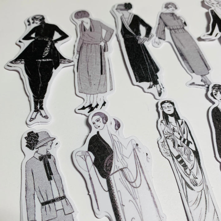 FASHION PLATE GIRLS In Black & White Peelable Stickers  ~ 45 Pieces ~ Each Sticker is 55mm x 85mm