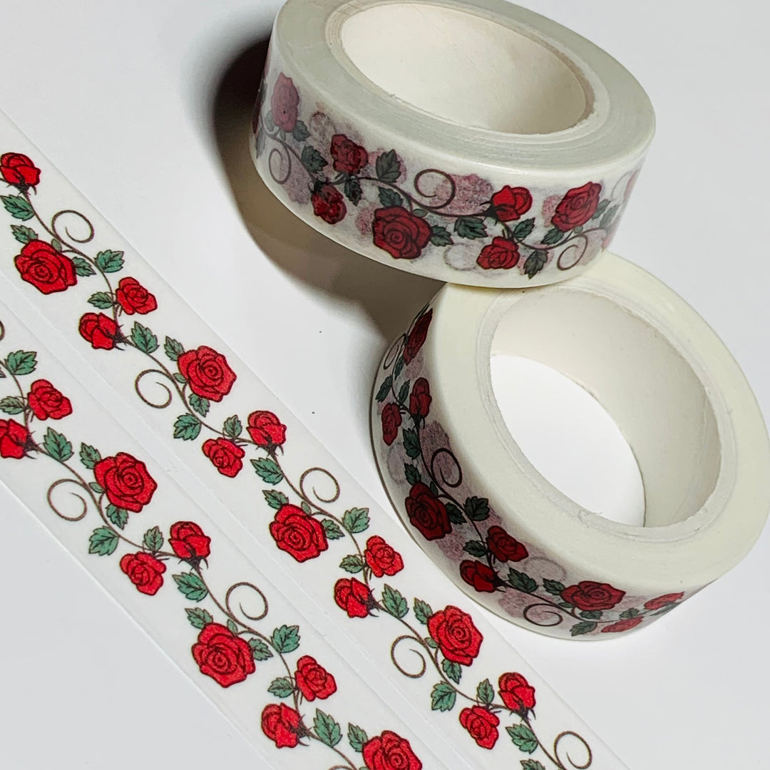 RED ROSES On The VINE Washi Tape ~ 1 Roll ~ 15mm x 10m (33 Feet)