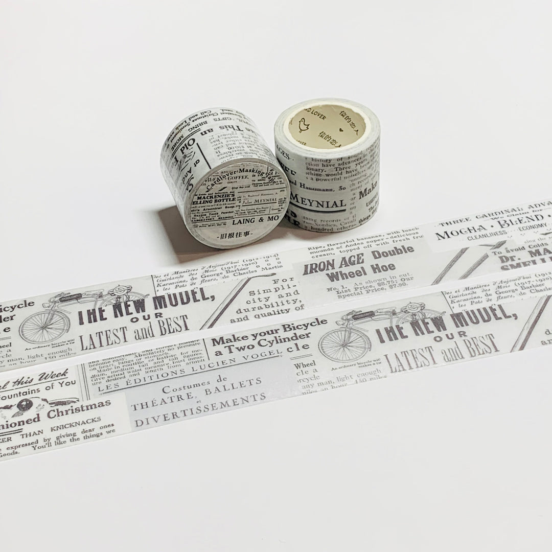 BLACK & WHITE NEWSPRINT Mixed Media Collage Washi Tape ~ 1 Roll ~ 30mm x 3m (10 Feet)