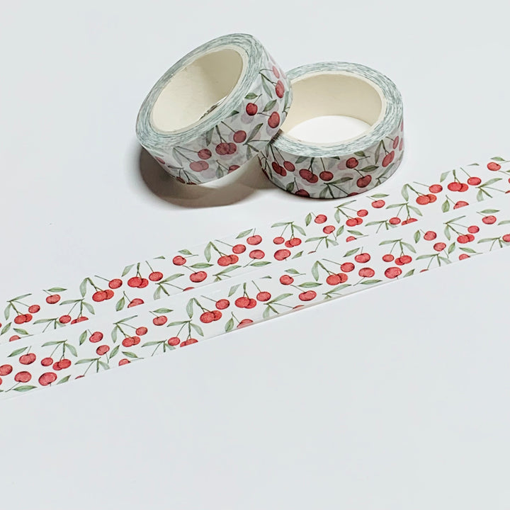 WATERCOLOR RED CHERRIES TREE Washi Tape ~ 1 Roll ~ 15mm x 10m (33 Feet)