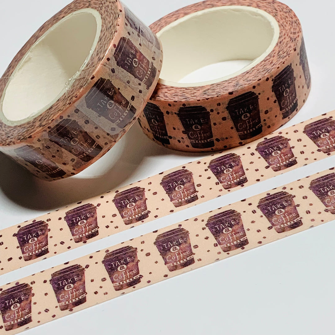 TAKE A COFFEE BREAK TO GO Washi Tape ~ 1 Roll ~ 15mm x 10m (33 Feet)