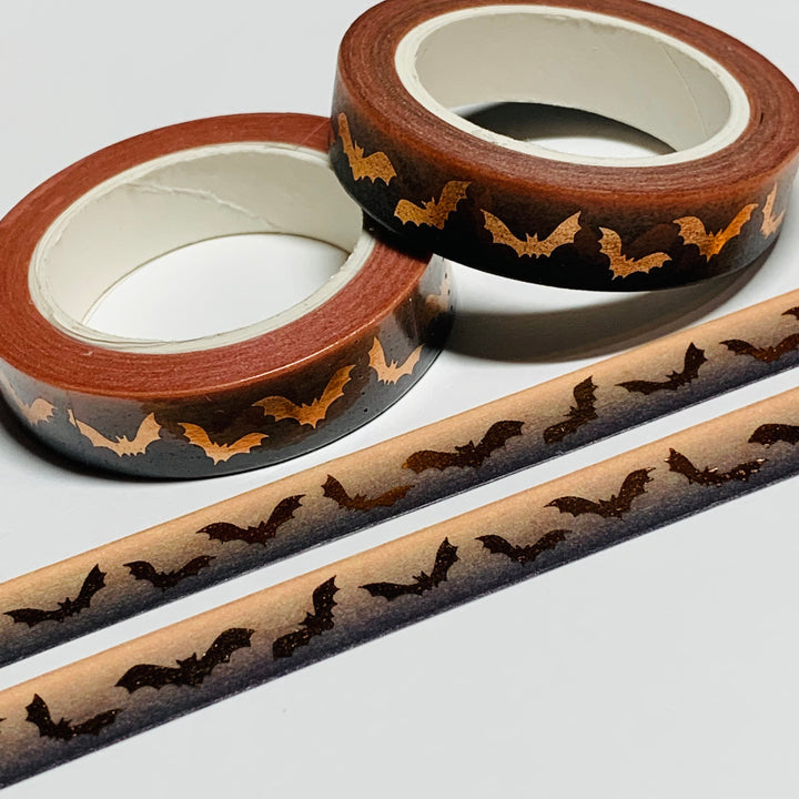 BATS At DUSK In ROSE GOLD Foil Halloween Washi Tape ~ 1 Roll ~ 10mm x 10m (33 Feet)