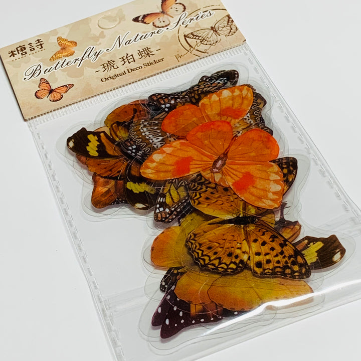 ORANGE BUTTERFLY NATURE Series Transparent Peelable Stickers ~ 40 Stickers - 40 to 50mm In Size