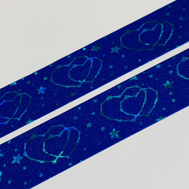 BLUE HEART CONSTELLATIONS Foil Washi Tape ~ 1 Roll ~ 15mm x 10m (33 Feet)