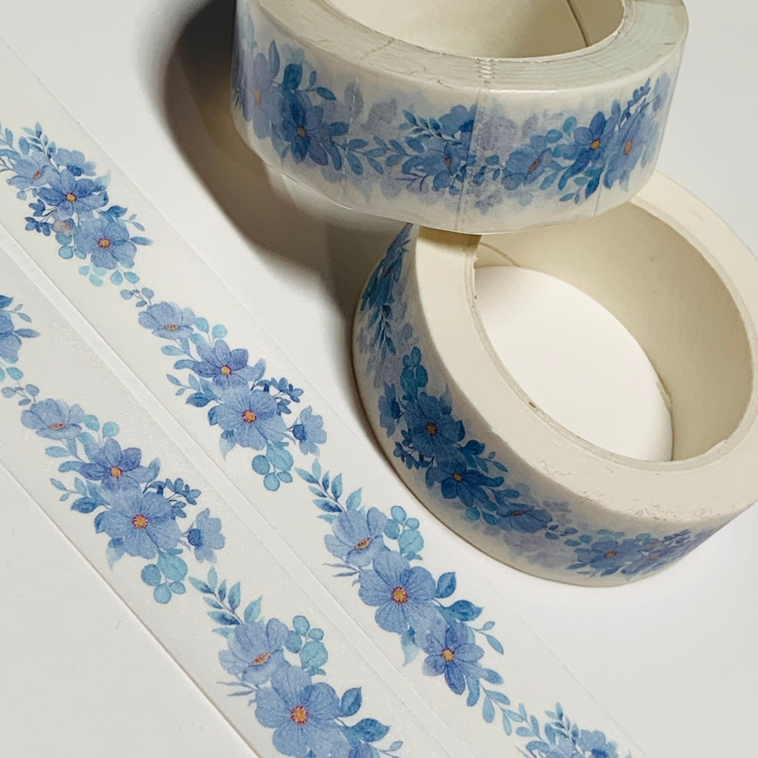 BLUE WATERCOLOR FLORAL SPRAYS Washi Tape ~ 1 Roll ~ 15mm x 10m (33 Feet)