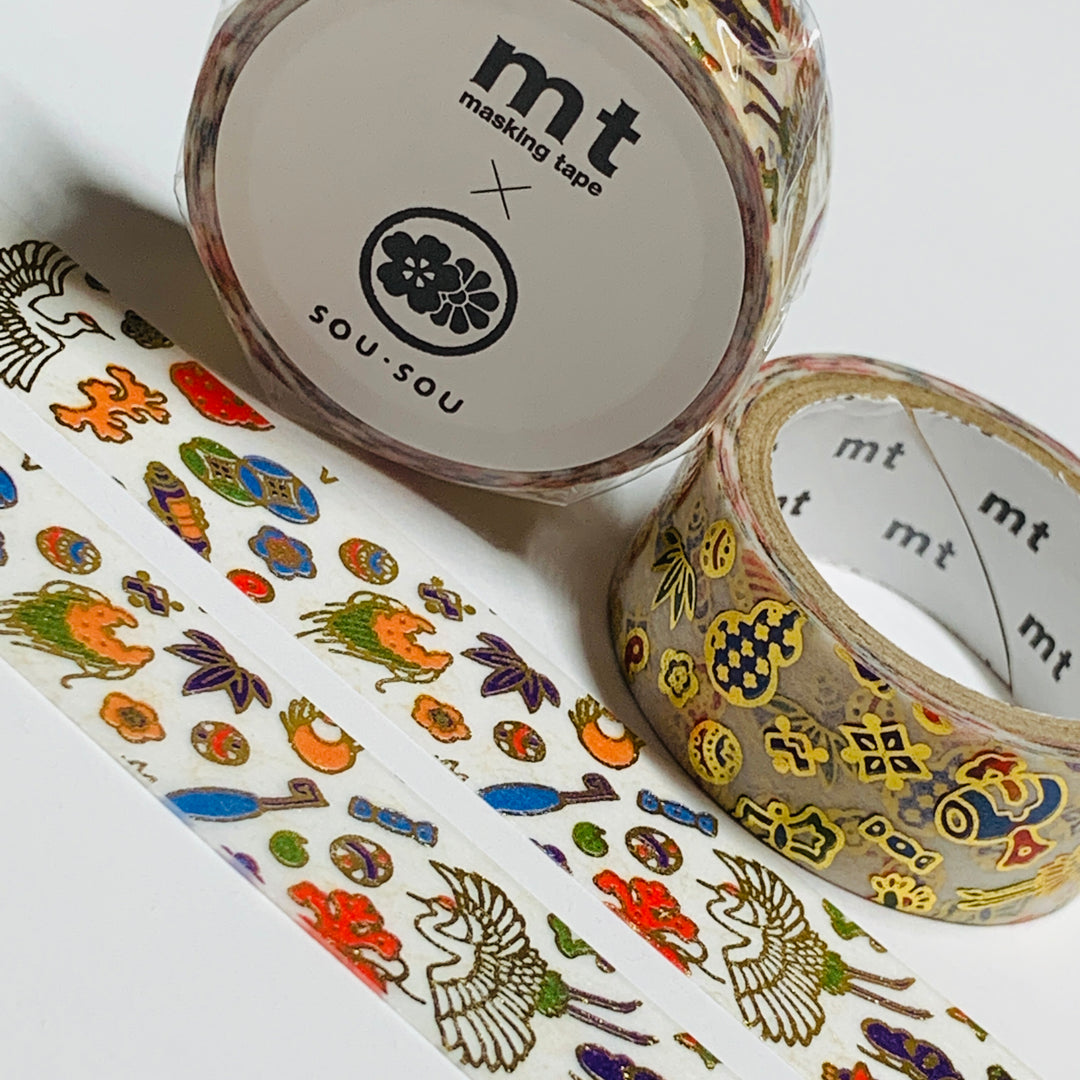 IYASAKA BUTTERFLIES & FLOWERS GOLD FOIL Stamping Sou Sou Mt Washi Tape - 1 Roll - 15mm x 3m (10 Feet)