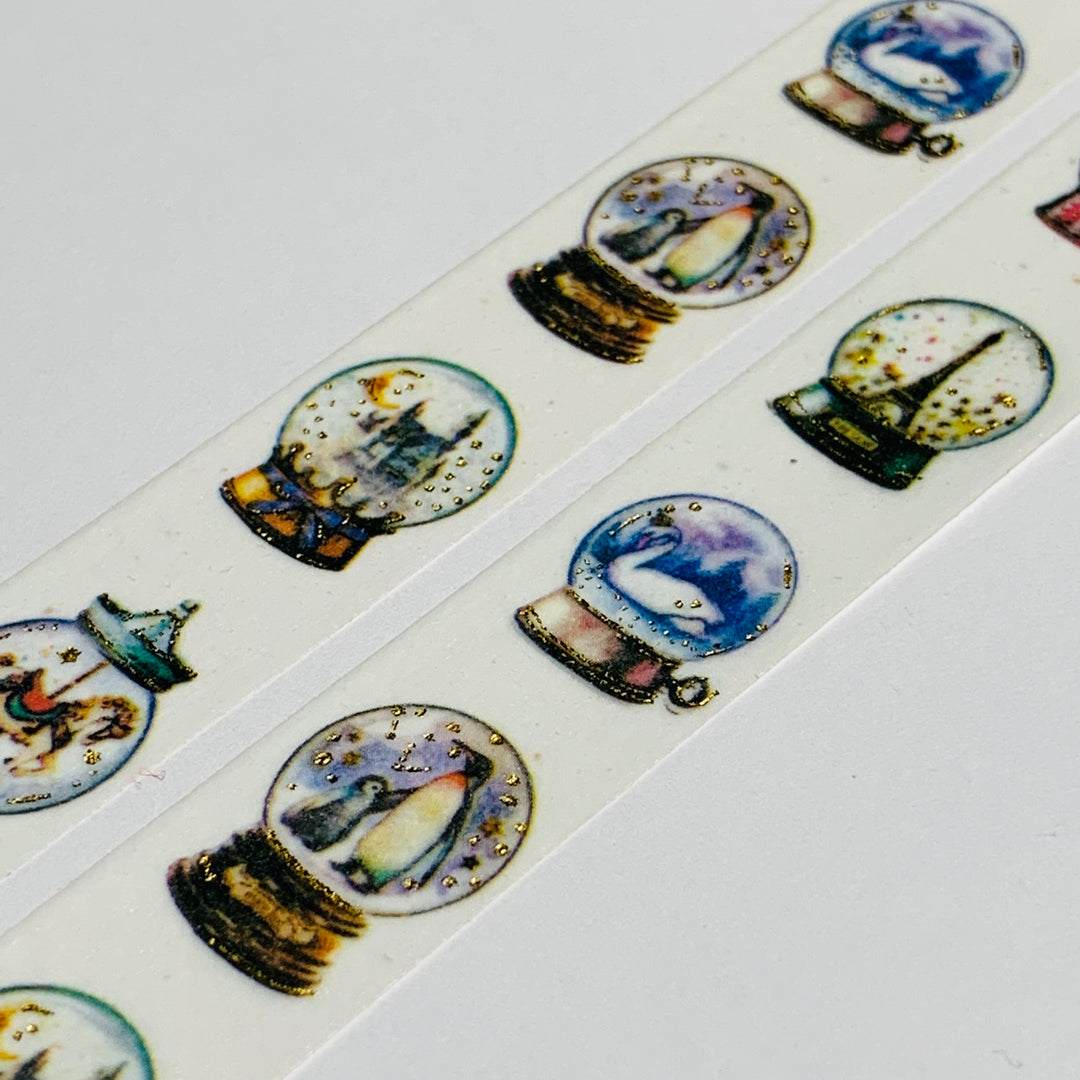 CRYSTAL SNOWGLOBE SCENES Gold Foil Washi Tape ~ 1 Roll ~ 15mm x 5m (16 Feet)