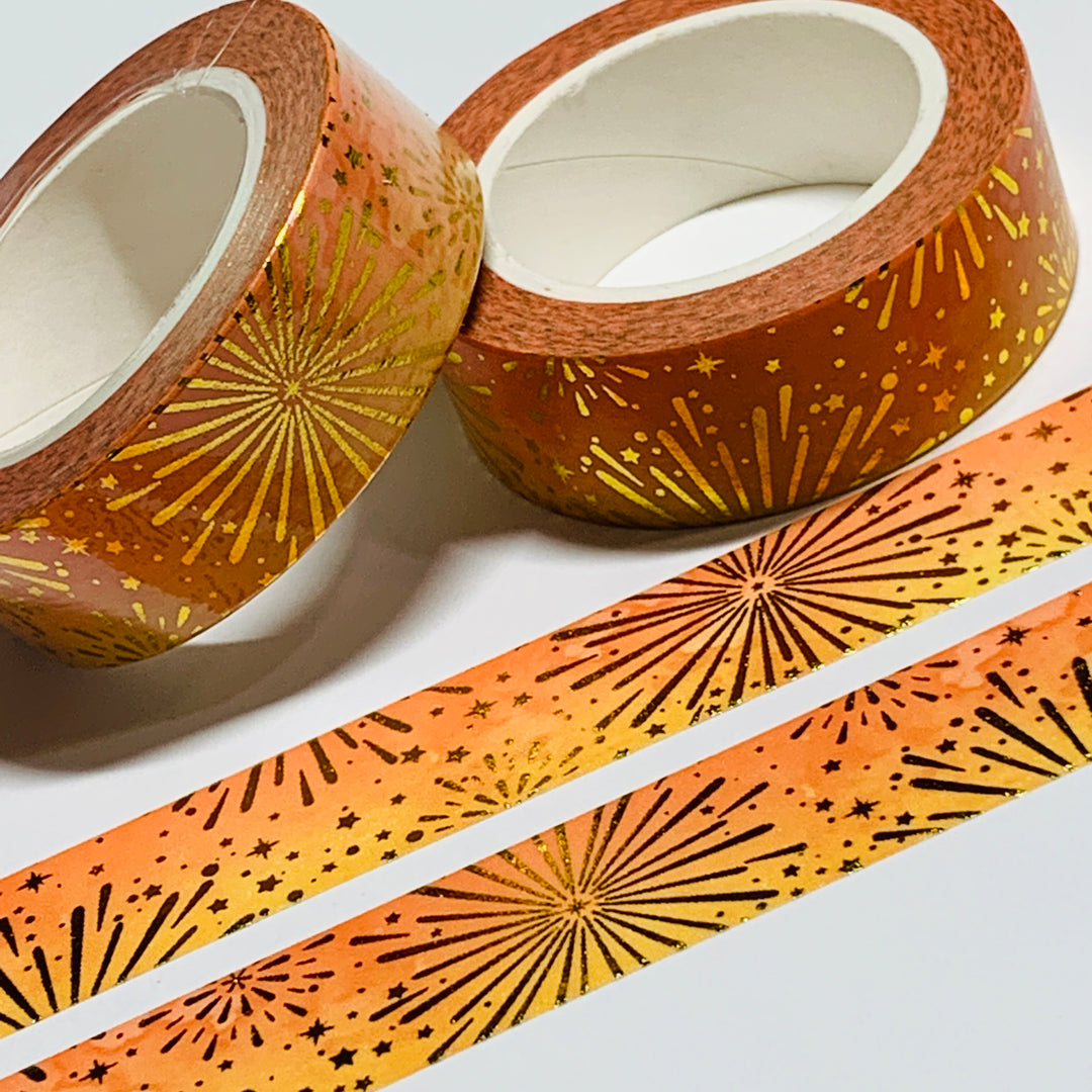 SPARKLING GOLD SUN RAYS Foil Washi Tape ~ 1 Roll ~ 15mm x 10m (33 Feet)