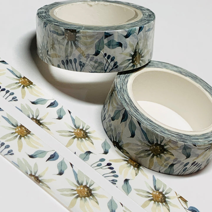 FICKLE WHITE DAISIES Floral Washi Tape ~ 1 Roll ~ 15mm x 10m (33 Feet)