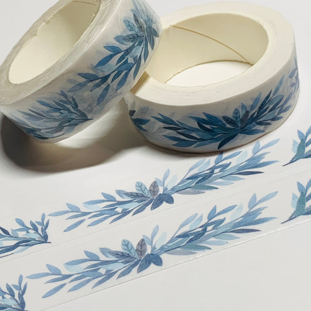 DUSTY BLUE LEAVES Centerpiece Washi Tape ~ 1 Roll ~ 15mm x 10m (33 Feet)