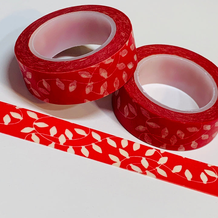 WHITE CHRISTMAS LIGHTS On Red Washi Tape ~ 1 Roll ~ 15mm x 10m (33 Feet)