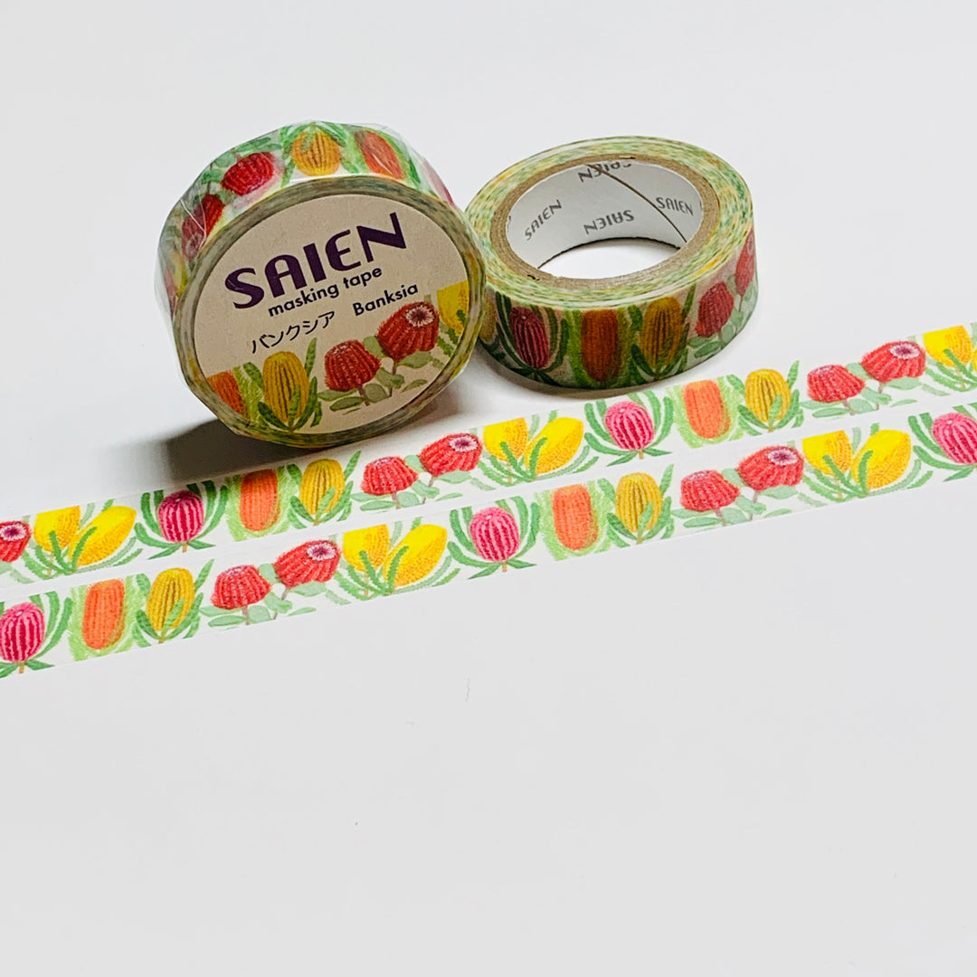 SPIKY AUSTRALIAN BANKSIA Flowers Saien Masking Washi Tape ~ 1 Roll ~ 15mm x 10m (33 Feet)