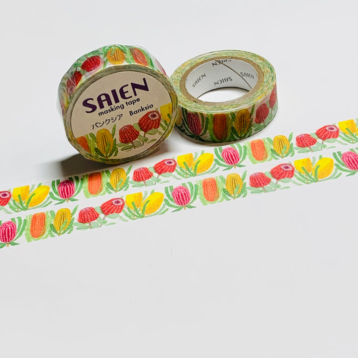 SPIKY AUSTRALIAN BANKSIA Flowers Saien Masking Washi Tape ~ 1 Roll ~ 15mm x 10m (33 Feet)