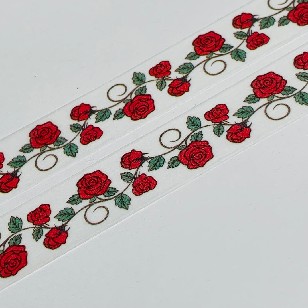 RED ROSES On The VINE Washi Tape ~ 1 Roll ~ 15mm x 10m (33 Feet)