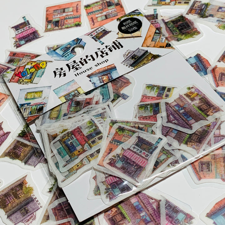 AROUND The TOWN HOUSES & SHOPS Sticker Flakes Stickers ~ 50 Pieces ~ 20mm Each