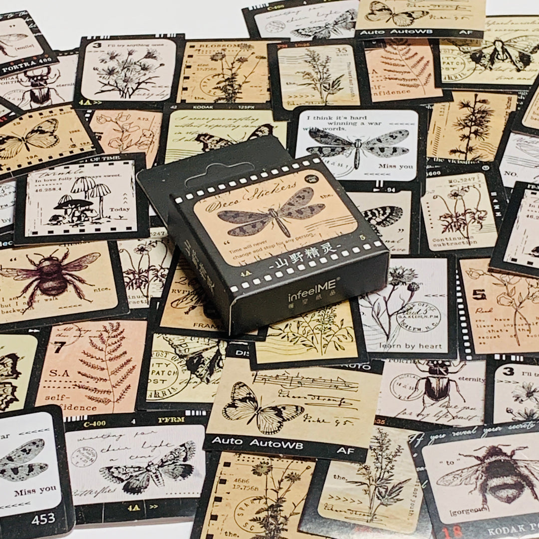 FILM DRAGONFLIES & BUTTERFLIES SPECIMENS Peelable Stickers  ~ 46 Pieces ~ 44mm Each