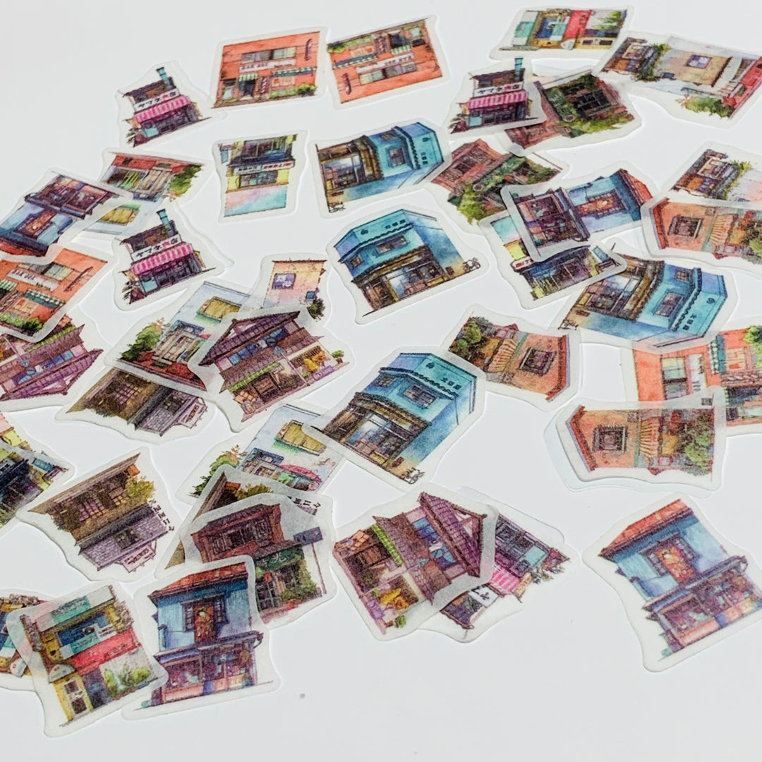 AROUND The TOWN HOUSES & SHOPS Sticker Flakes Stickers ~ 50 Pieces ~ 20mm Each