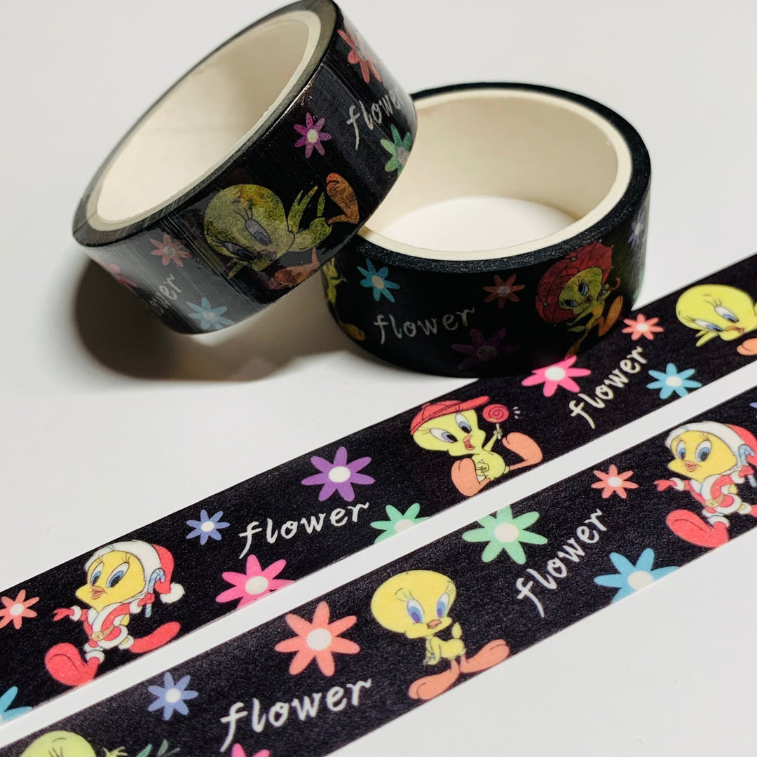 CARTOON BIRD SHOWING OFF For FANS Black Washi Tape ~ 1 Roll ~ 15mm x 5m (16 Feet)