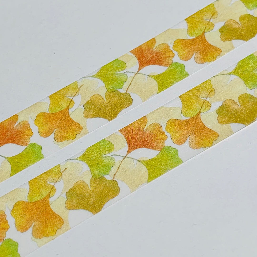 NEW SIZE! FALL LEAVES in GREEN and Orange Washi Tape ~ 1 Roll ~ 15mm x 10m (33 Feet)